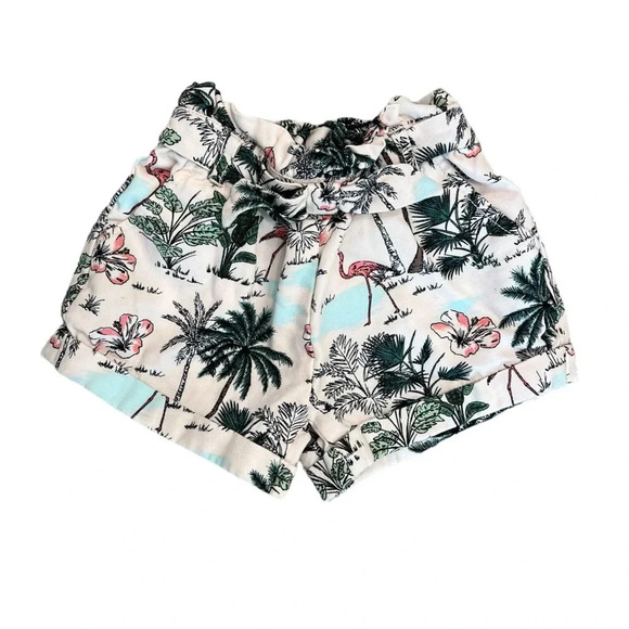 Janie and Jack Tropical Print Flamingo Bow Pull-on Shorts - Picture 1 of 6